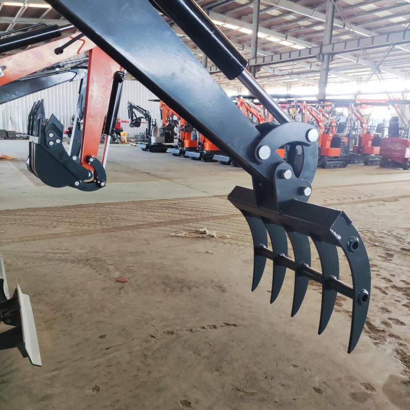 Front-end attachments for small excavators-Multi-functional grass rake/tiller (customizable size)