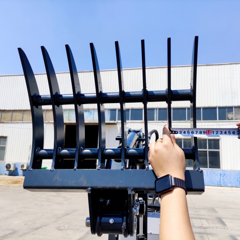 Front-end attachments for small excavators-Multi-functional grass rake/tiller (customizable size)