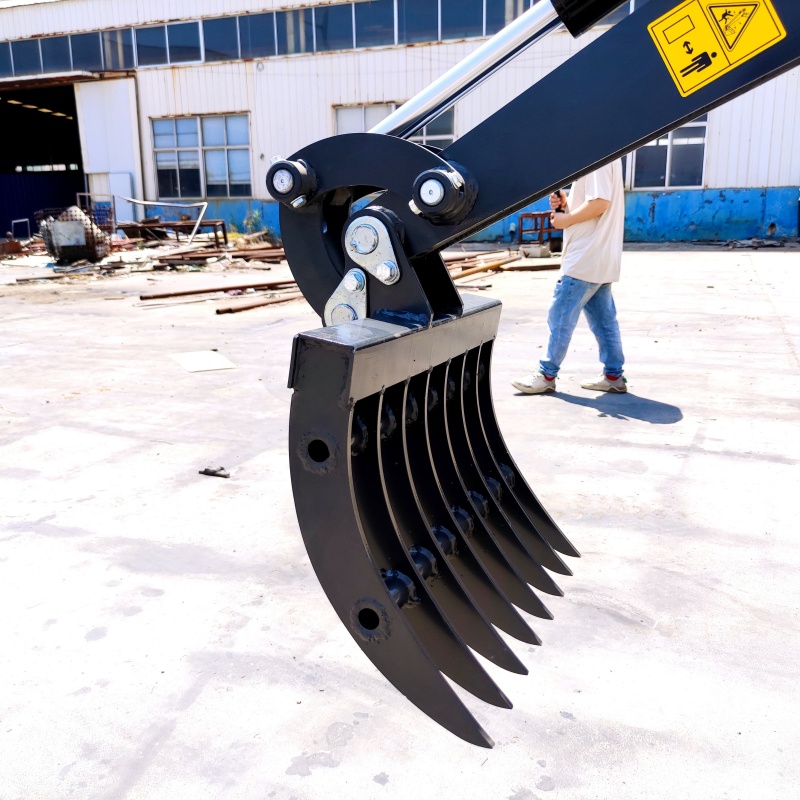 Front-end attachments for small excavators-Multi-functional grass rake/tiller (customizable size)