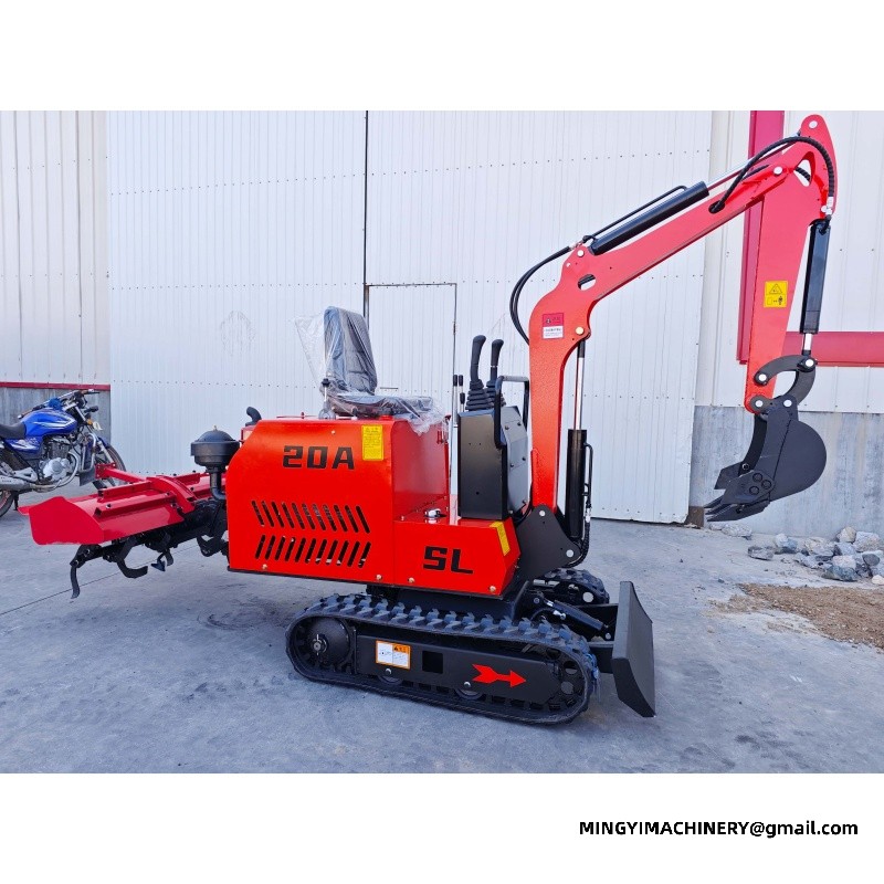 Micro excavator with crawler rotary tiller