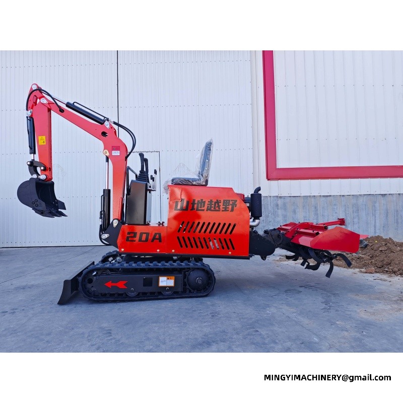 Micro excavator with crawler rotary tiller