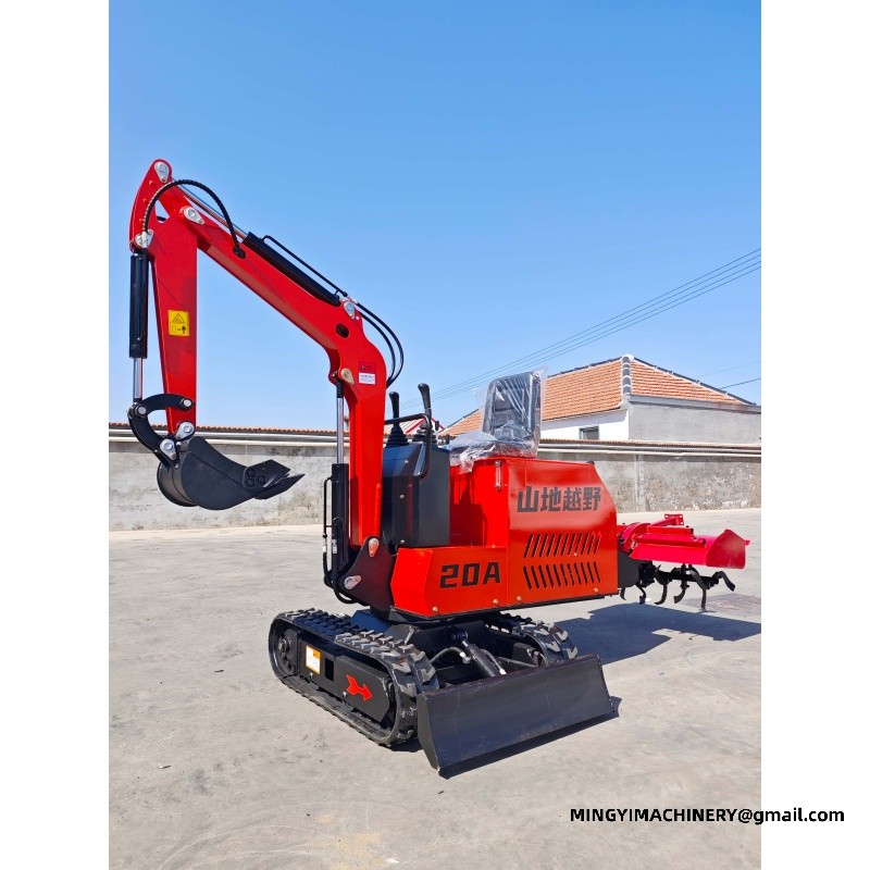 Micro excavator with crawler rotary tiller