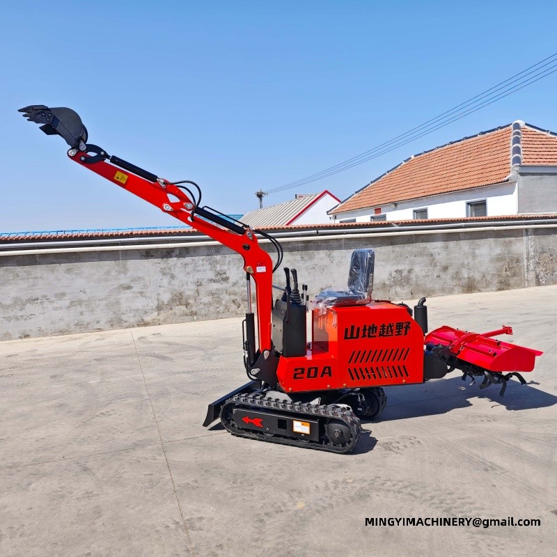Micro excavator with crawler rotary tiller