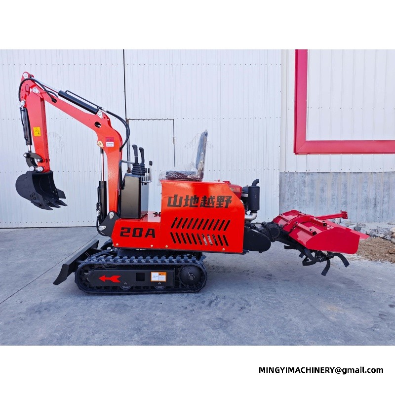 Micro excavator with crawler rotary tiller