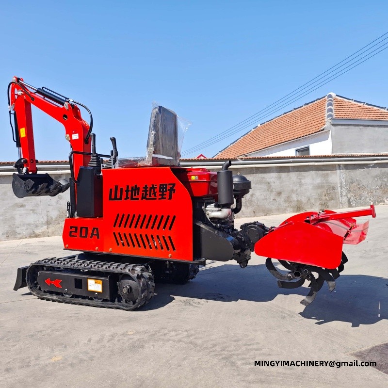 Micro excavator with crawler rotary tiller