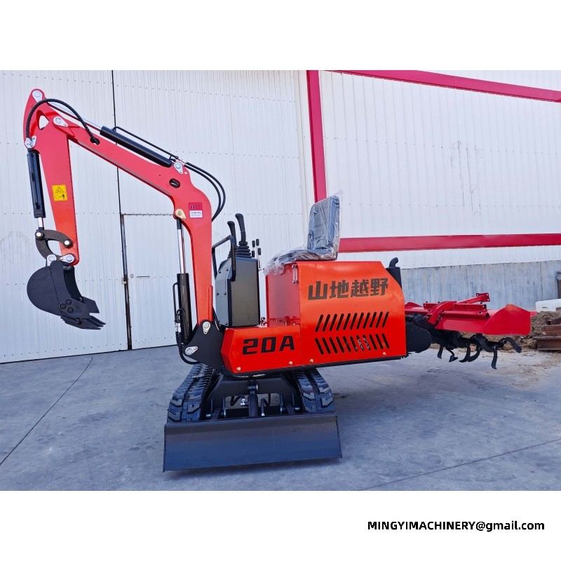 Micro excavator with crawler rotary tiller