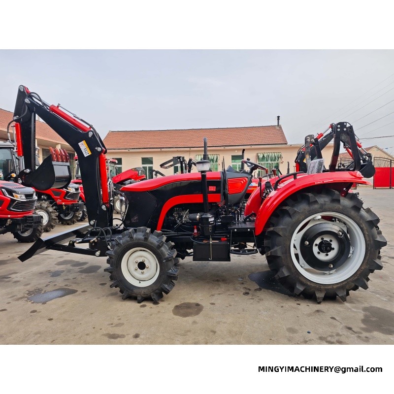 small farm tractor with backhoe attachment