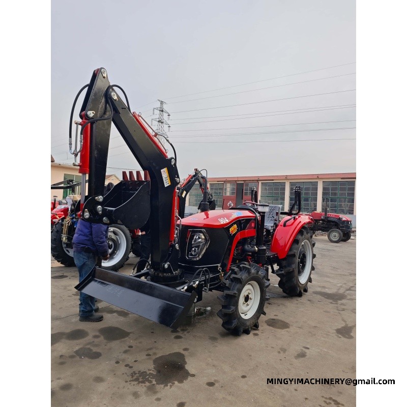 small farm tractor with backhoe attachment