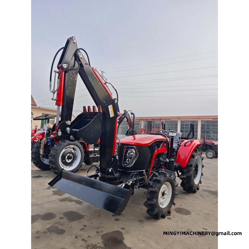 small farm tractor with backhoe attachment