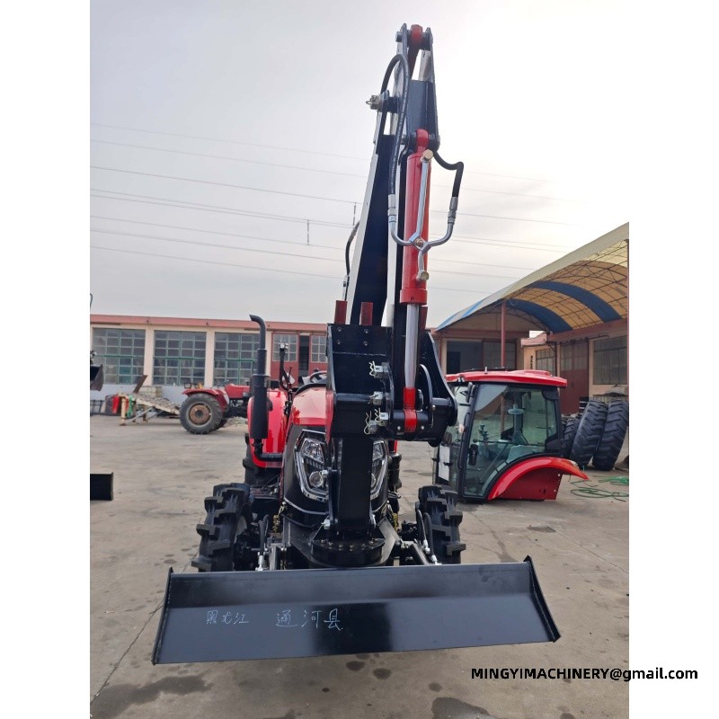 small farm tractor with backhoe attachment