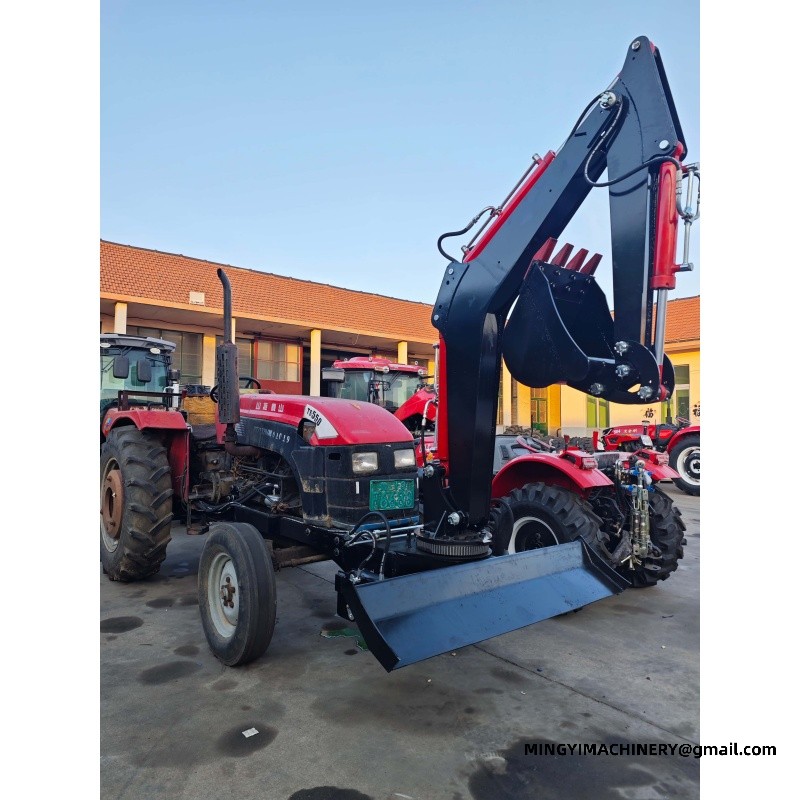 small farm tractor with backhoe attachment