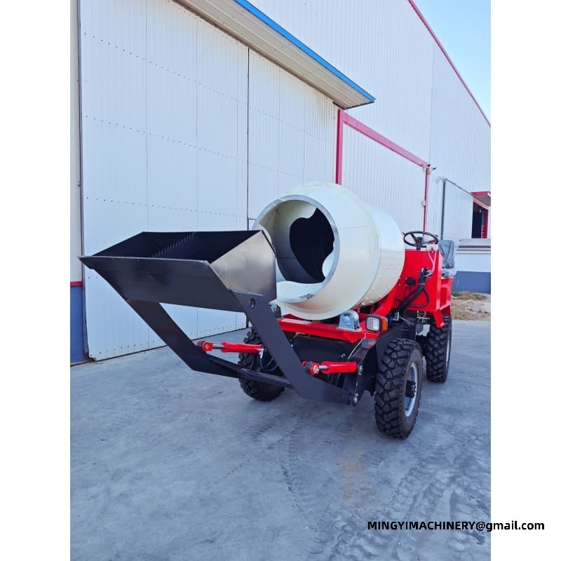 4WD Diesel Self Discharging Mixer, Auto Tilting 0.8m³ Drum, Hydraulic Discharge Truck