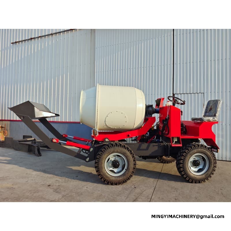 4WD Diesel Self Discharging Mixer, Auto Tilting 0.8m³ Drum, Hydraulic Discharge Truck